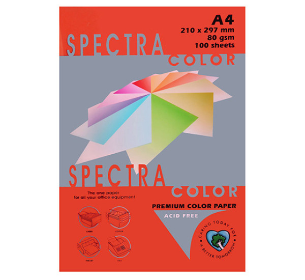 Бумага цветная А4, 80г/кв.м., 100л,  Красная "Spectra Color" 40250