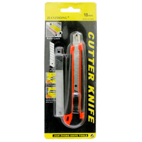 Нож канцелярский 18 мм с запасными лезвиями (Jianzhong)