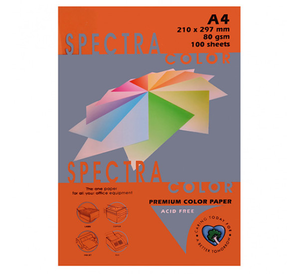 Бумага цветная А4, 80г/кв.м., 100л,  Интенсив,Оранжевый "Spectra Color" 40240