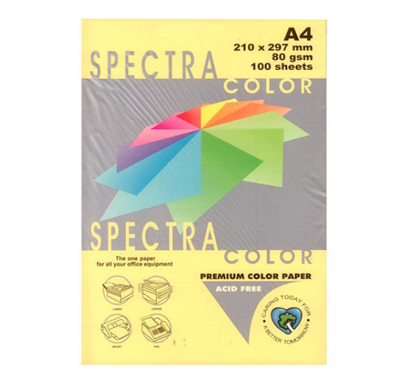 Бумага цветная А4, 80г/кв.м., 100л,  Желтая "Spectra Color" 40160