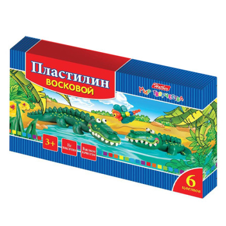 Пластилин восковой (6 цв) "Hatber"