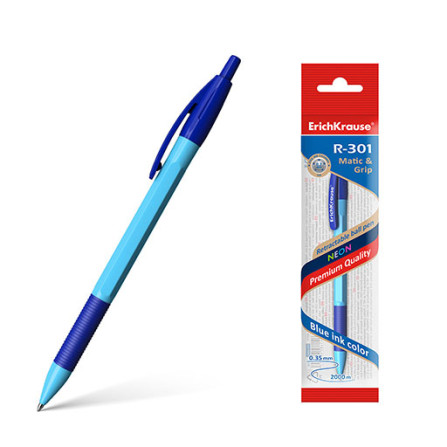 Ручка шариковая автоматическая "ErichKrause" R-301 Neon Matic&Grip 0.7 (цвет чернил синий)