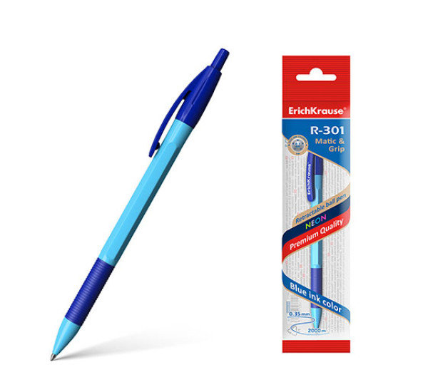 Ручка шариковая автоматическая "ErichKrause" R-301 Neon Matic&Grip 0.7 (цвет чернил синий)