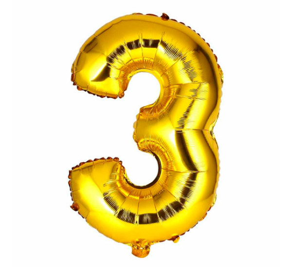 Фольгированный шар в виде цифры 3  (золотой 101,5 см 40")