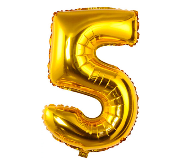 Фольгированный шар в виде цифры 5  (золотой 101,5 см 40")