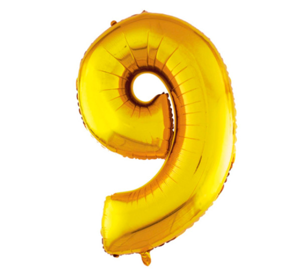 Фольгированный шар в виде цифры 9  (золотой 101,5 см 40")