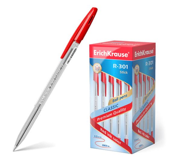 Ручка шариковая "ErichKrause" R-301 Classic Stick (1.0, цвет чернил красный)
