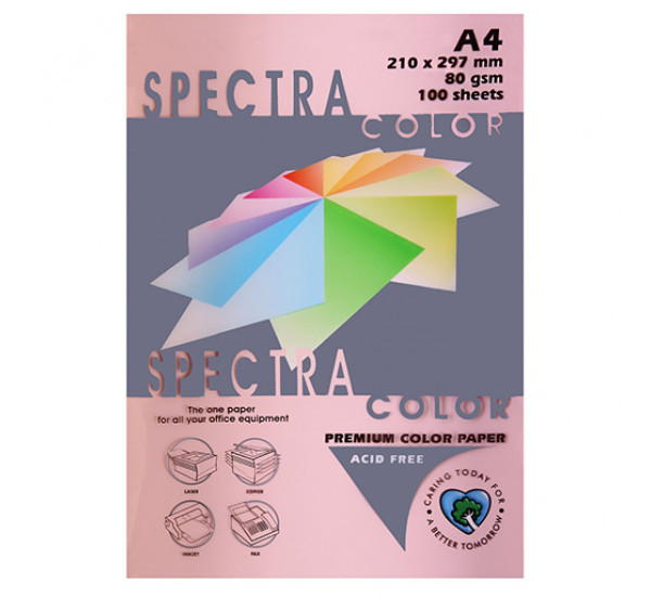 Бумага цветная А4, 80г/кв.м., 100л, Пастель, Розовый "Spectra Color" 40140