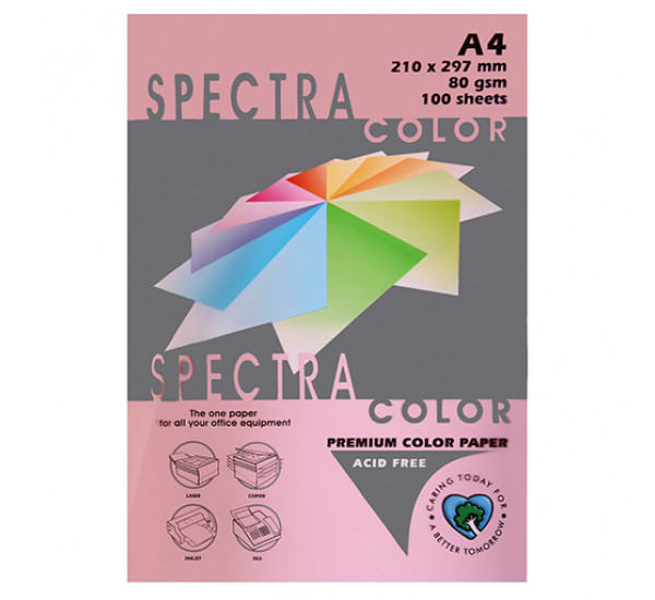 Бумага цветная А4, 80г/кв.м., 100л, Розовая "Spectra Color" 40170