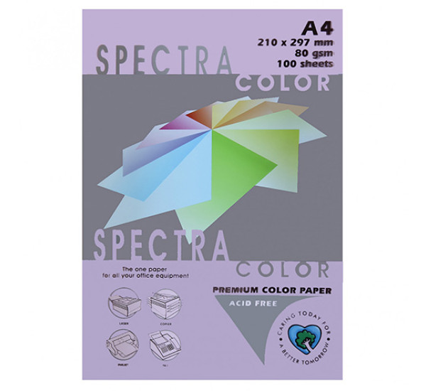 Бумага цветная А4, 80г/кв.м., 100л,  Лиловая "Spectra Color" 40185