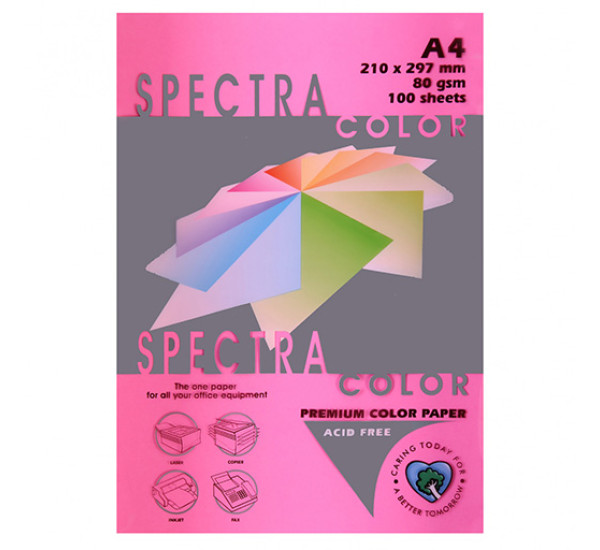 Бумага цветная А4, 80г/кв.м., 100л,  Малиновая Неоновая "Spectra Color" 40350