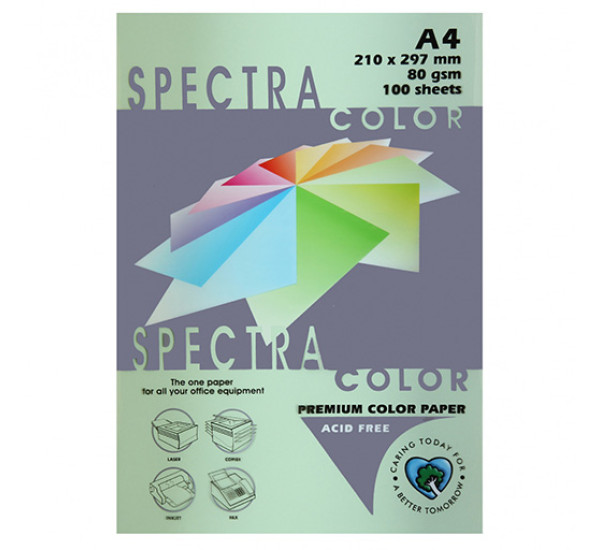 Бумага цветная А4, 80г/кв.м., 100л,  Светло-Зеленая "Spectra Color" 40130