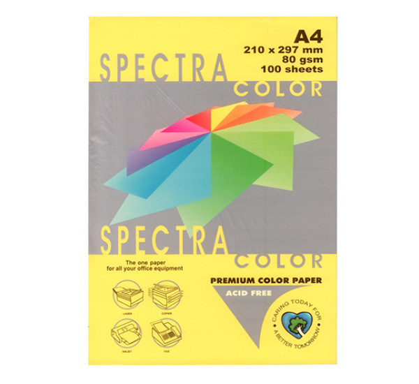 Бумага цветная А4, 80г/кв.м., 100л,  Интенсив, Лимон "Spectra Color" 40210