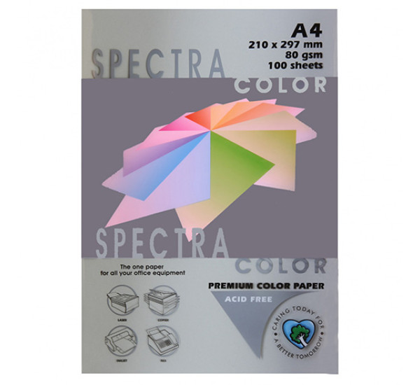 Бумага цветная А4, 80г/кв.м., 100л,  Серая  "Spectra Color" 40272