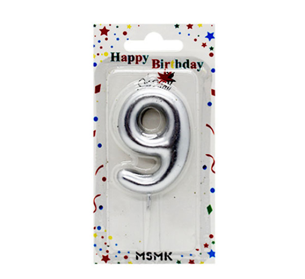 Свечи - цифры в торт "9" серебро MG-MSMK