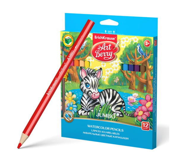 Карандаши акварельные Artberry 12цв/треугольные/джамбо/с точилкой и кисточкой.