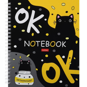 Тетрадь "Hatber", с т/обложкой 96л, А5, клетка, на спирали, серия "Кот Антидепресант"