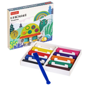 Пластилин 10 цв. 200гр Hatber со стеком -COLORA-