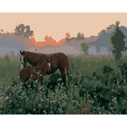 Картина по номерам 40*50 см YS-46950 Лошади. Разнотравье