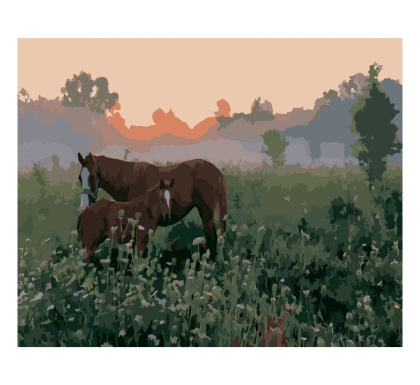 Картина по номерам 40*50 см YS-46950 Лошади. Разнотравье