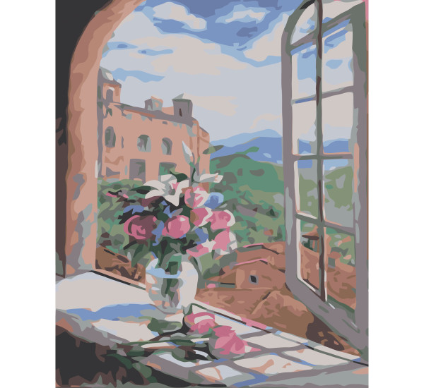 Картина по номерам 40*50 см YS-48450 Букет на подоконнике