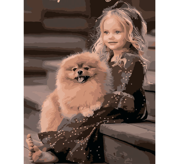 Картина по номерам 40*50 см YS-43544 Девочка и шпиц