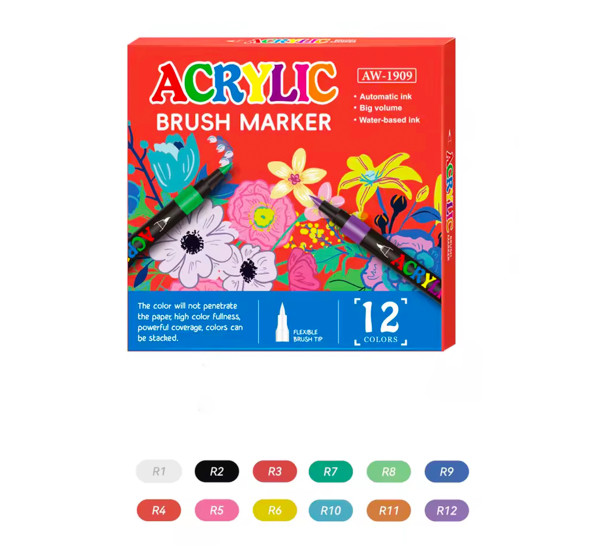 Маркеры-кисти акриловые 12 цв 1909-12