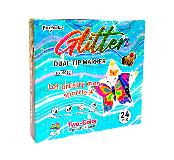 Маркеры двухсторонние с блестком-24- 48 цв 9020-24