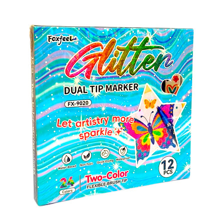 Маркеры двухсторонние с блестком 12- 24 цв 9020-12