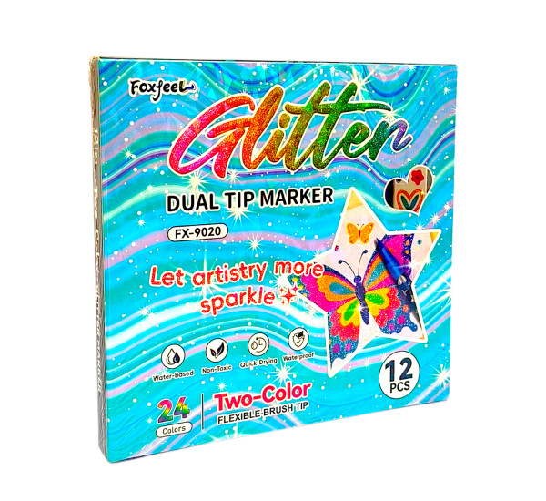 Маркеры двухсторонние с блестком 12- 24 цв 9020-12