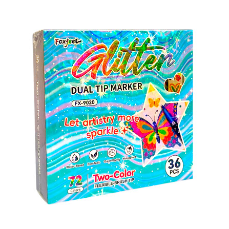 Маркеры двухсторонние с блестком 36- 72 цв 9020-36