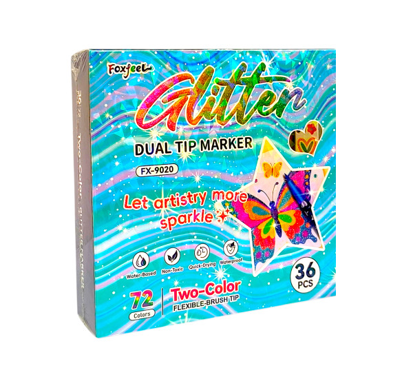 Маркеры двухсторонние с блестком 36- 72 цв 9020-36