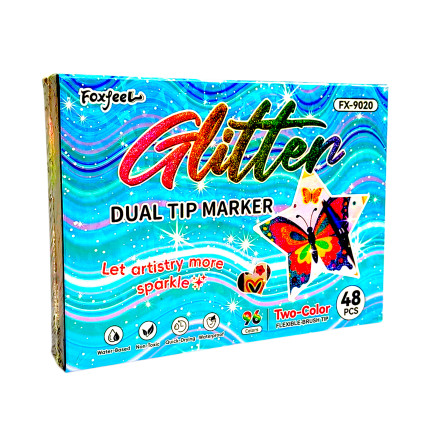 Маркеры двухсторонние с блестком 48- 96 цв 9020-48