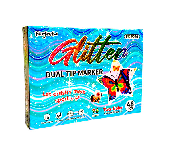 Маркеры двухсторонние с блестком 48- 96 цв 9020-48