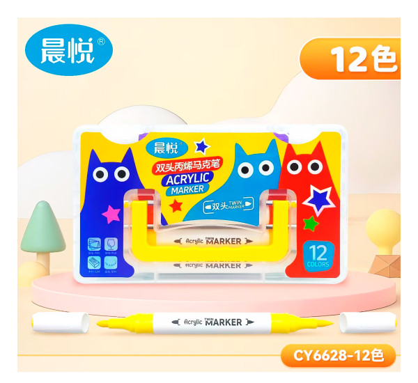 Маркеры акрил двухсторонние 12 цв 6628-12