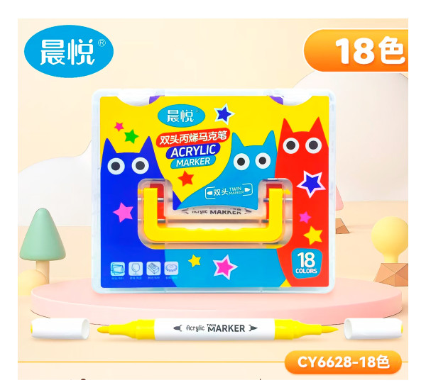 Маркеры акрил двухсторонние 18 цв 6628-18