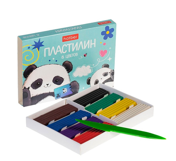 Пластилин 8 цв. 120гр со стеком -Плюшевые панды-